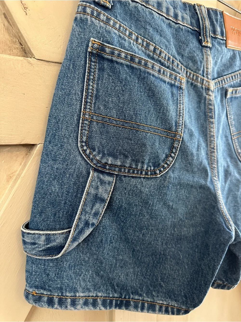 Princess Polly Denim Carpenter Shorts Size 2 Medium Wash High Rise